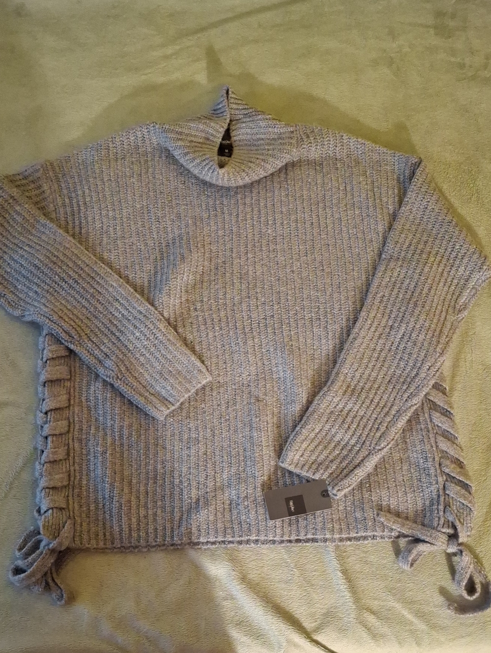 Mossimo Supply Co. Light Gray Ribbed Turtleneck Sweater with Side Tie